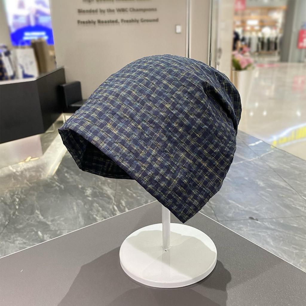 European & Korean Plaid Head Wrap: Wasteland Style, Loose Slouchy Beanie for Large Head Circumference, Trendy Hot Girl Bandana Hat.