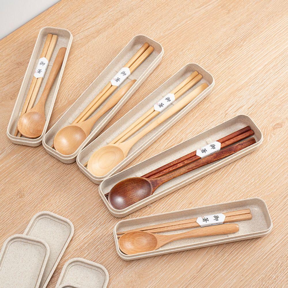 Reusable Portable Tableware With Box Cutlery Set Camp Wooden Chopsticks Spoon Set Adults/Students