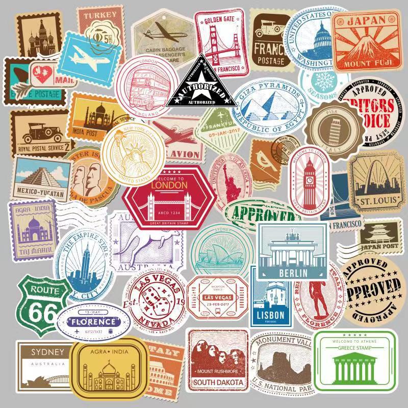 50-Pack Cross-Border Travel Stickers: Ins Style, Waterproof, for Suitcase & Phone Decoration