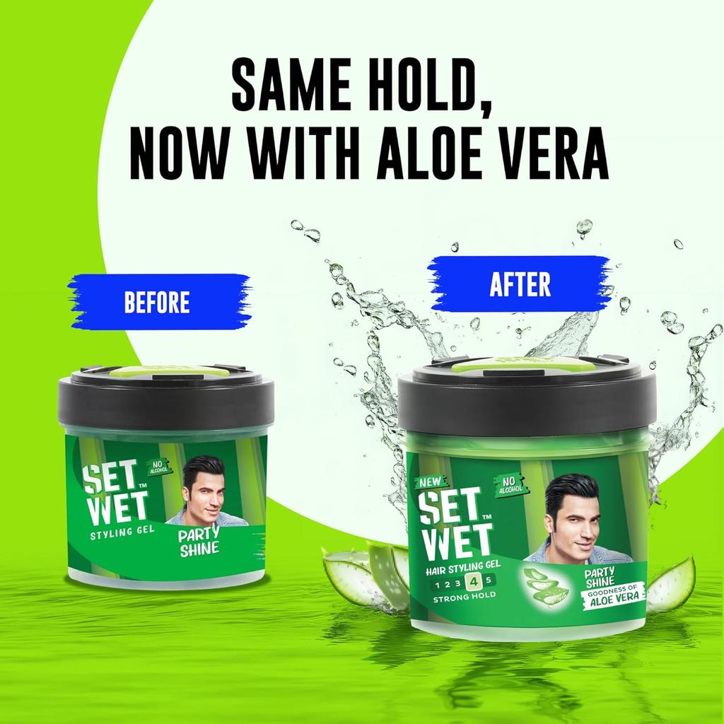 Set Wet Hair Gel for Men Party Shine 250gm Pack of 1 Strong Hold High Shine Styling for Short Medium Hair