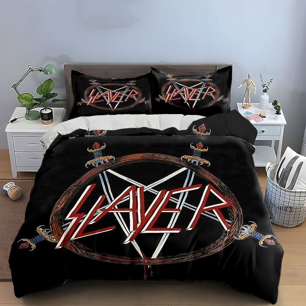 Slayer Logo with Swords Design Bedding Duvet Cover Set Duvet Cover Pillowcases  (1*Duvet Cover 2*Pillowcases, Without Duvet Insert)