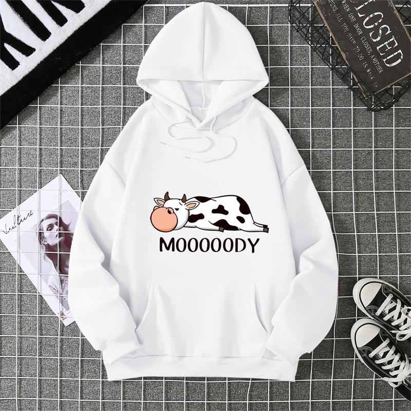 Street Womans Hoodies Kawaii Spotted Cow Printing Sweatshirts Breathable Loose Fleece Warm Pullovers Autumn Winter Sportswear