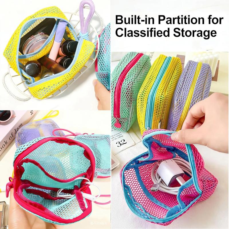 4Pcs Small Mesh Beach Pouch Clear Cosmetic Bag With Detachable Wrist Strap Travel Organizer For Sunscreen Keys Cables