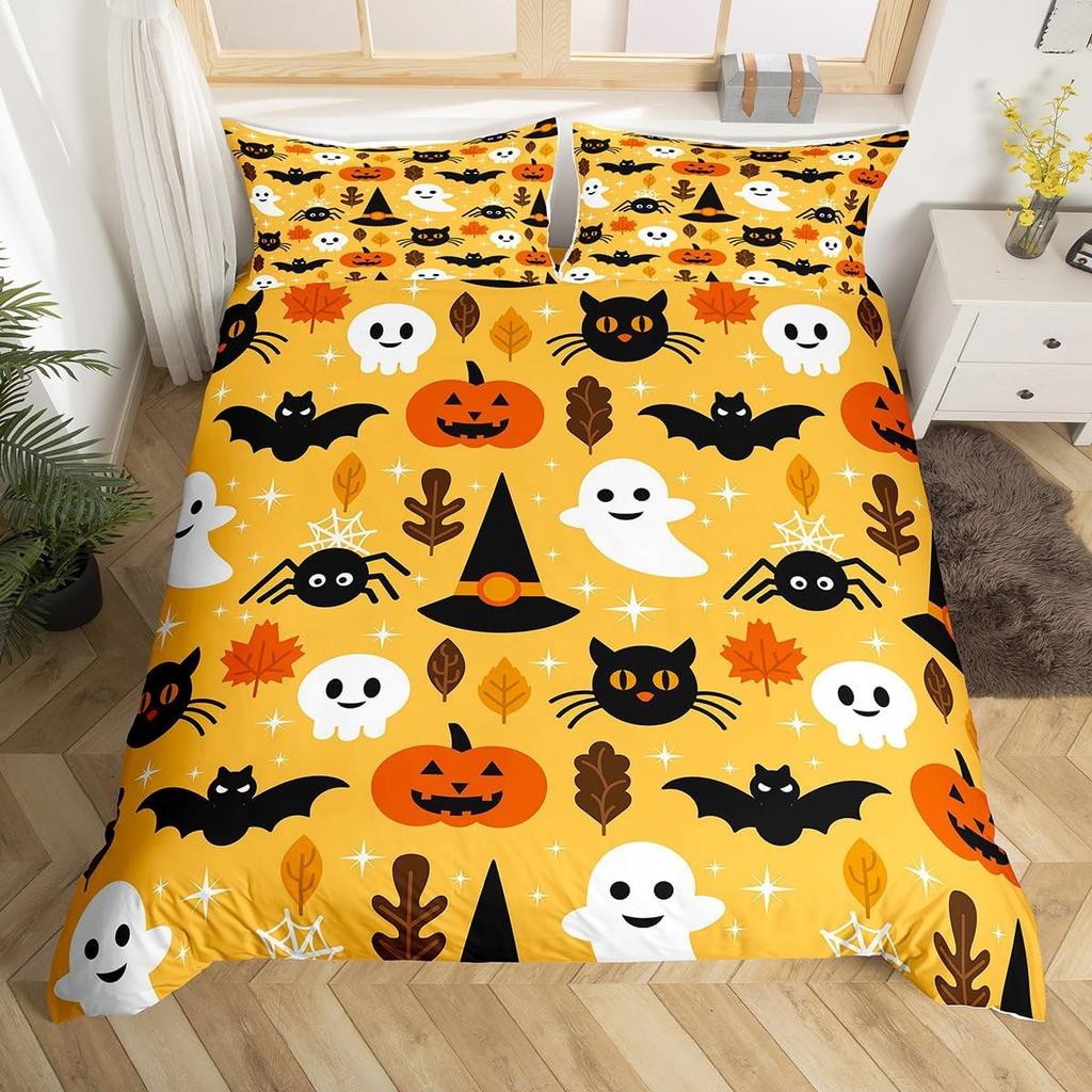 Comforter Cute Halloween Cat Mystery Castle Bedding Set For Kids Teen Microfiber Misty Forest Bat Queen Bedclothes