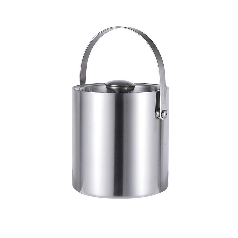 Stainless Steel Double-Layer Ice Bucket with Handle and Lid for Champagne, Wine, or Bar Use