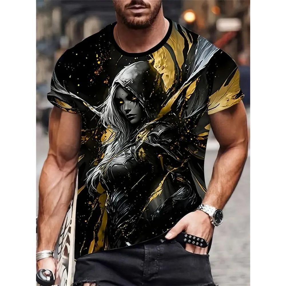 Summer Comfortable Fashionable Men's T-shirt Colorful Retro Portrait Printing Soft Breathable Round Neck Short Sleeved T-shirt
