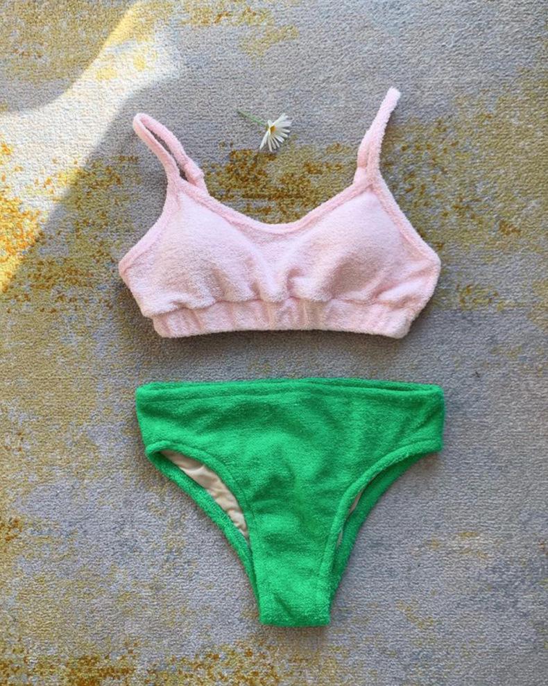 2024 Korean Dongdaemun INS Style Terry Cloth Bikini Swimsuit