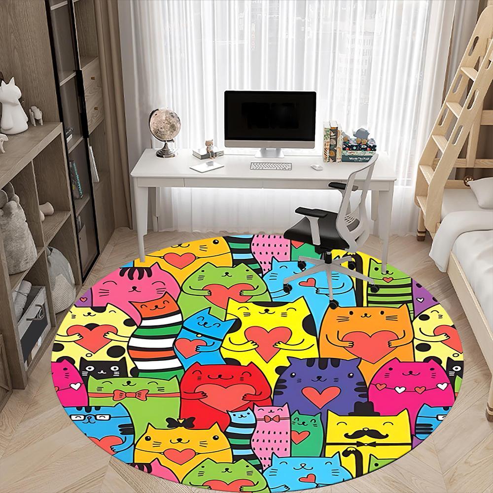 1pc Cat Heart Office Round Area Rug, Indoor Mat Suitable ForOffice, Under Office Chairs Bedroom Living Room Home Decor, Room Deco,  n48