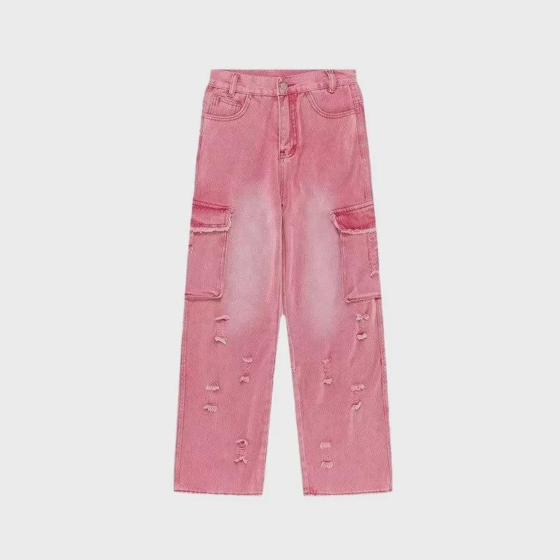 Chic Pink High-Waist Wide-Leg Jeans for Women - Spring/Summer
