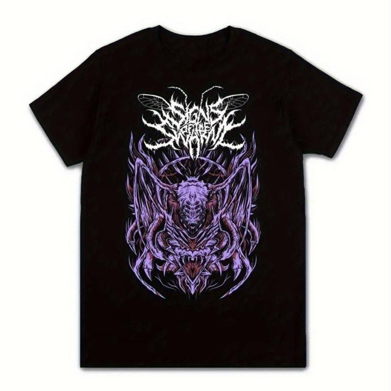 

Summer Bestseller Pure Men s Death Core Patterned T-shirt - Gothic Skull and Butterfly Design, Purple and Pink Edge Street Style 4XL