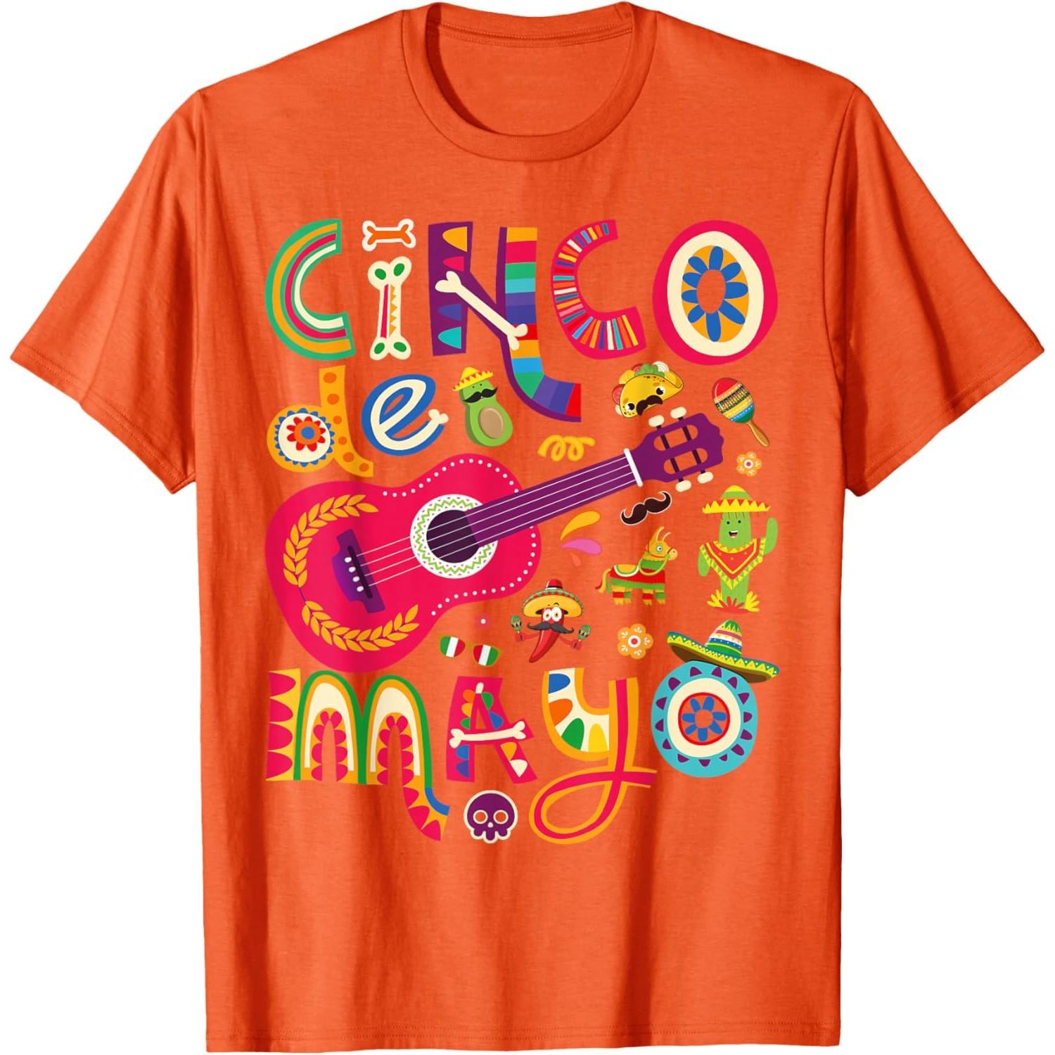 

Cinco de Mayo Fiesta Guitar Graphic Tee Unisex s Casual Cotton T-Shirt 4XL