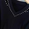 Plus Size V-Neck Loose Fit Long-Sleeve Knitted Sweater, Mid-Length, Slimming Design 200/300/350 Jin - Style 8097