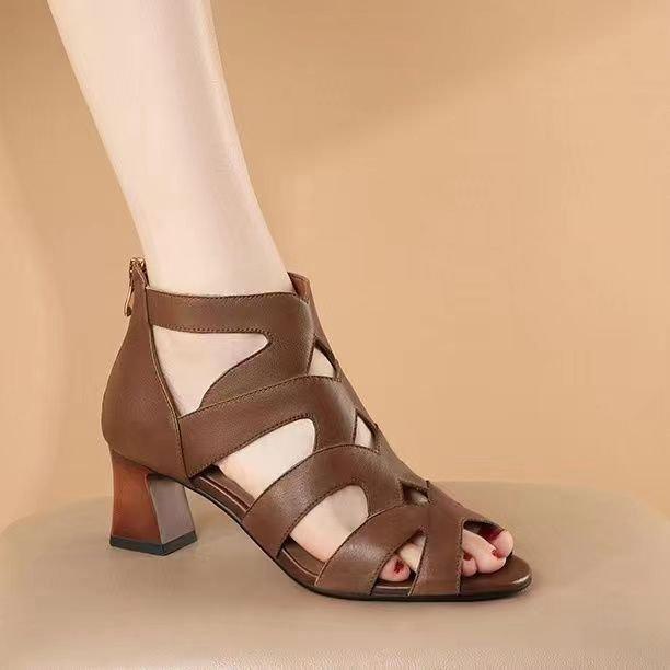 

2025 summer new thick heel high heel sandals women s sandals high sense temperament versatile comfortable Roman fish mouth sandals 40
