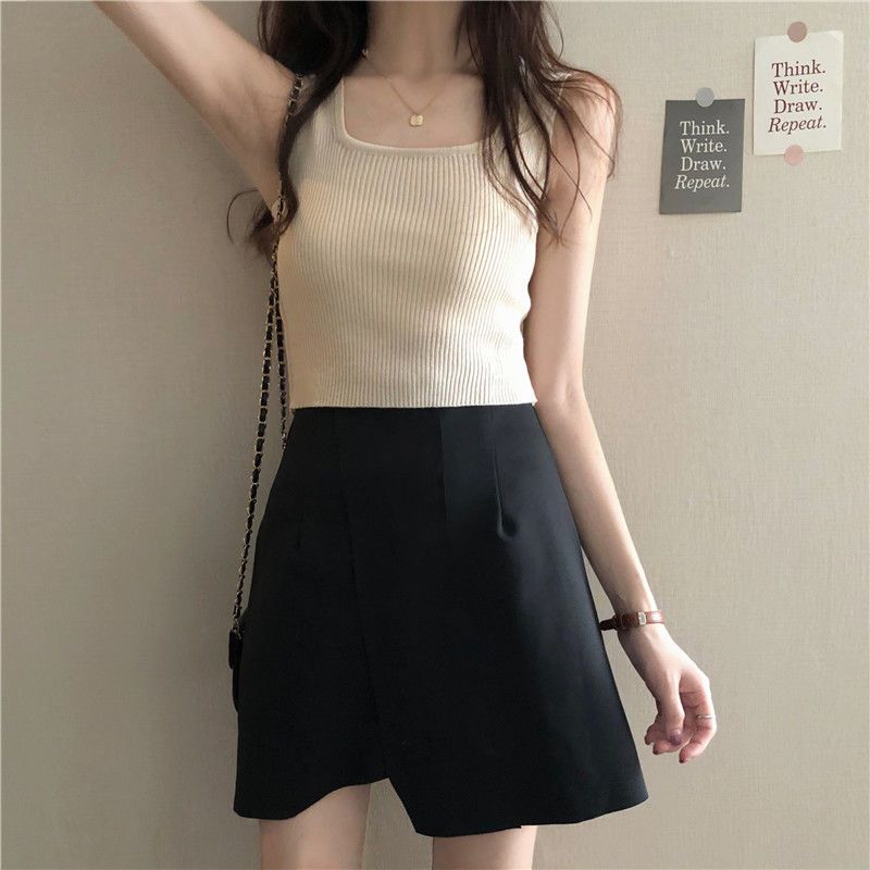 WTEMPO Women's Vest Slim Short Sleeveless Bottom Coat with Knitted Solid Color Underneath Sleeveless Vest