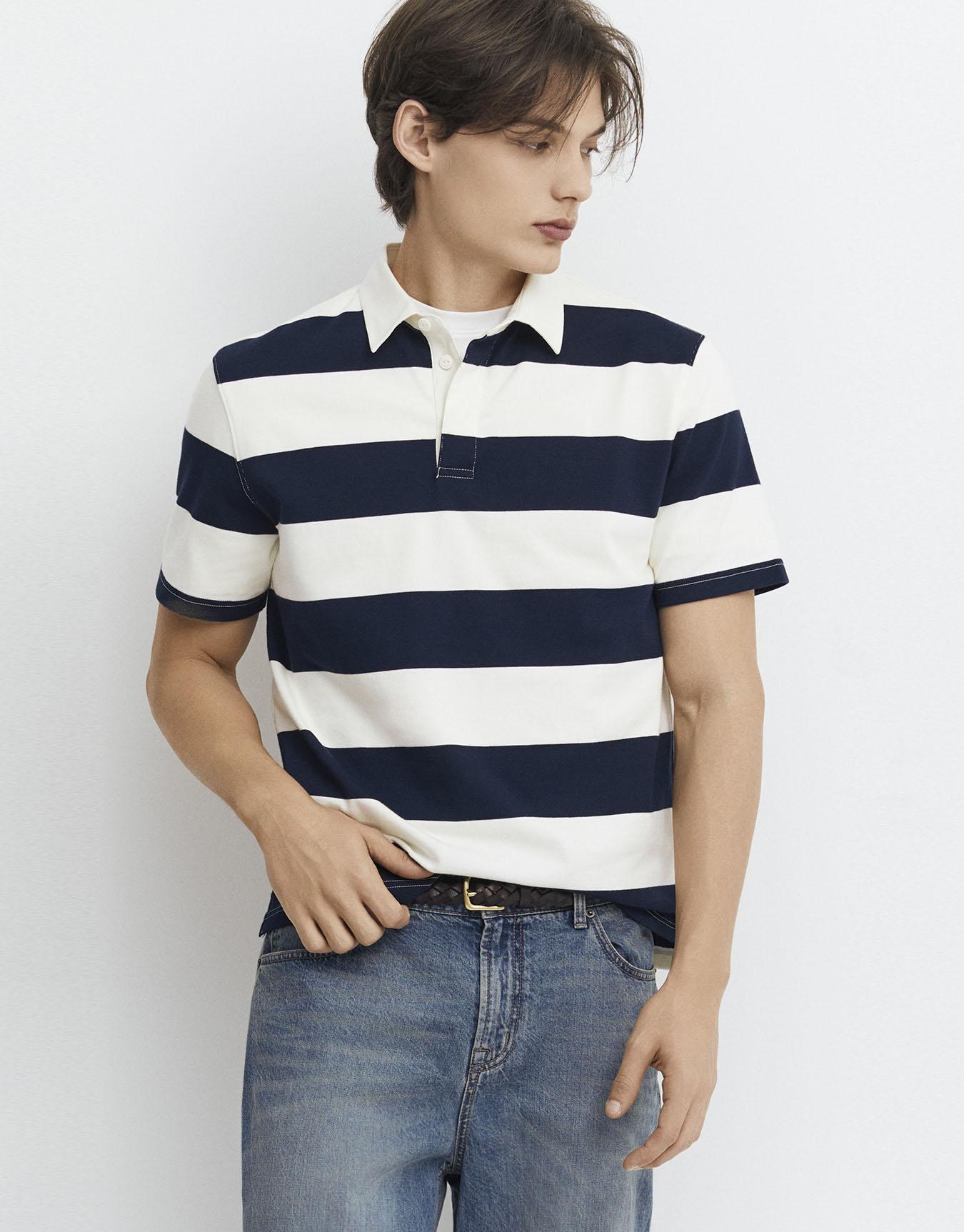 GIORDANO Cotton Polo Neck Striped Rugby