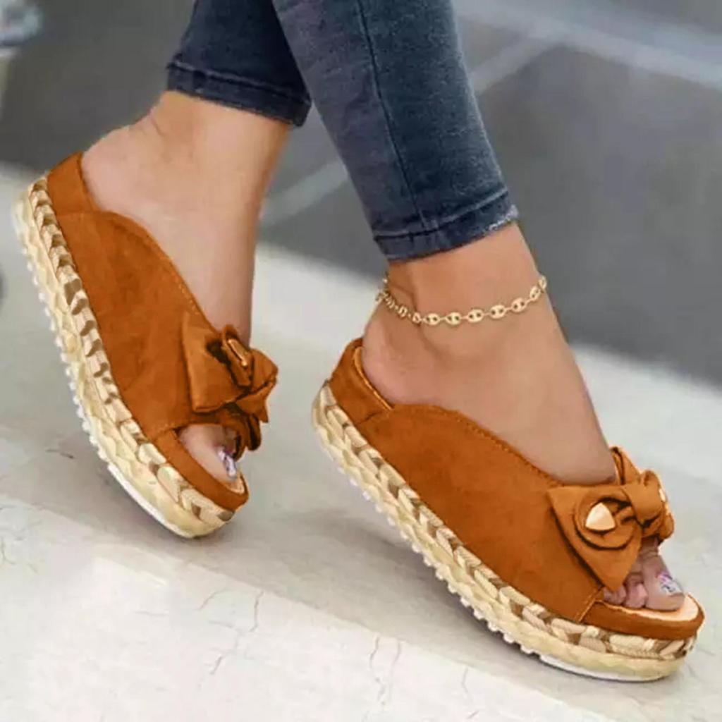 Sommer damesko Tykksålede fiskemunnsko Uformelle damesko med sløyfe