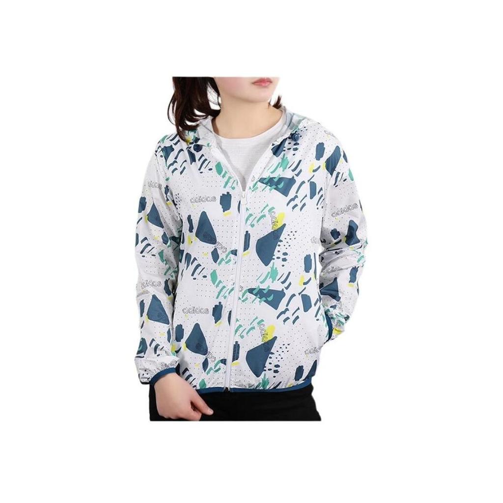 Adidas Neo Printed Pattern Hooded Sports Jacket Daily Casual Outerwear Women White DW7778