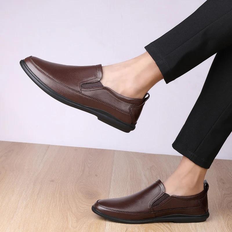 Vintage Men's Genuine Leather Shoes Business and Office Attire Loafers Black Men's Casual Flat Bottomed Tourism Brown Oxford