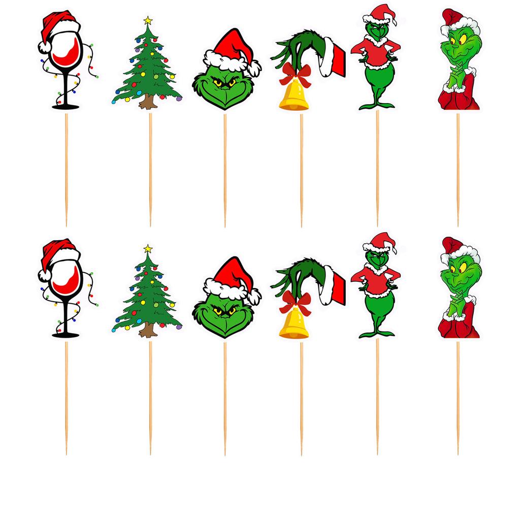 Red Green Merry Christmas Cake Topper And Christmas Cupcake Toppers Set Xmas Holiday Cupcake Picks Christmas Party Cake Supplies Decoration