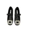 Inner heightening woolen rhinestone square buckle soft-soled Mary Jane shoes 2025 new Mao Mao Doudou shoes flat single shoes women's shoes