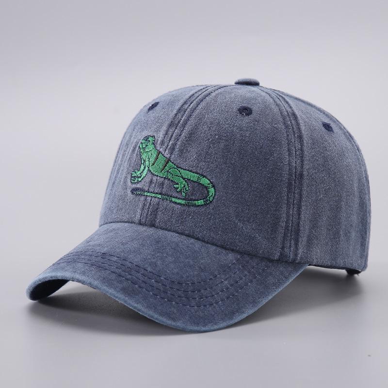 Amazon Lizard Embroidered Baseball Hat with Adjustable Personalized Retro Washed Curved Eaves, Suitable for Men and Women