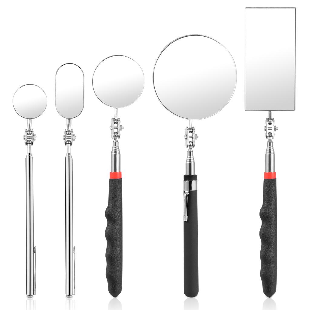 5/4Pcs Telescoping Inspection Mirrors Set Stainless Steel Retractable Mechanical Mirror 360° Rotation Mirror Inspection Tools