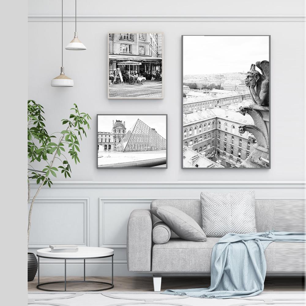 Black White Canvas Painting Paris Eiffel Tower Louvre Gargoile Notre Dame Poster Prints Nordic Style Wall Art Picture Home Decor