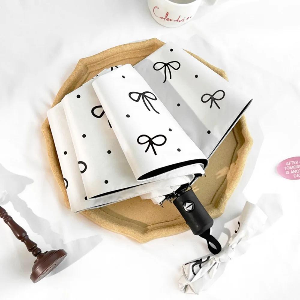 Windproof/Sunproof Automatic Umbrella Black Coated Protection UV Protection Polka Dot Bowknot Umbrella Folding UPF 50+