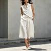 Dámský 2dílný set z lněné směsi: Bezrukávová košile na knoflíky a culottes. Ležérní letní outfit