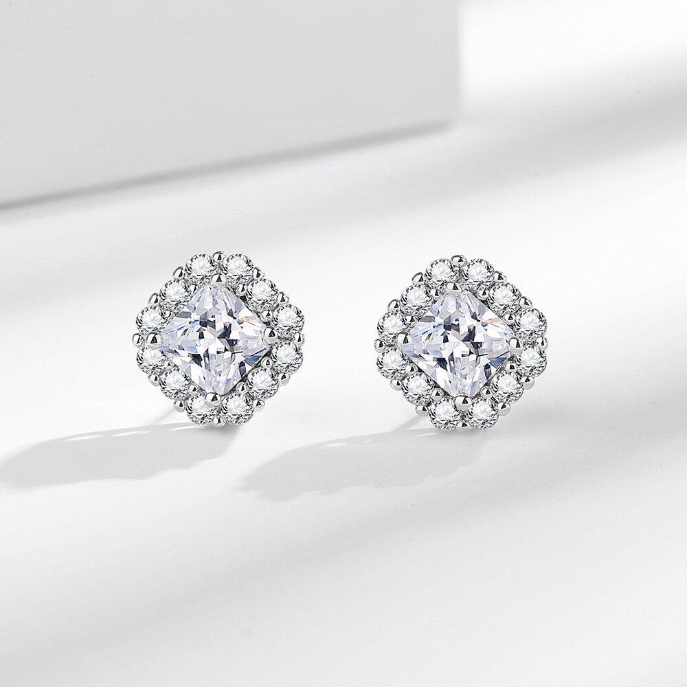 925 Sterling Silver Light Luxury Exquisite Sugar Cube Shape Light Blue Zircon Small Stud Earrings Birthday Anniversary Gift белый