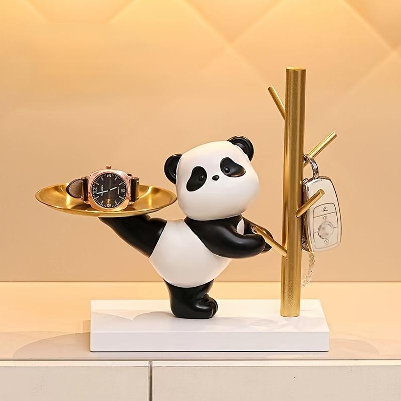 Chic Panda Shaped Resin Tray with Metal Base Perfect for Jewelry Storage Bedroom Decor