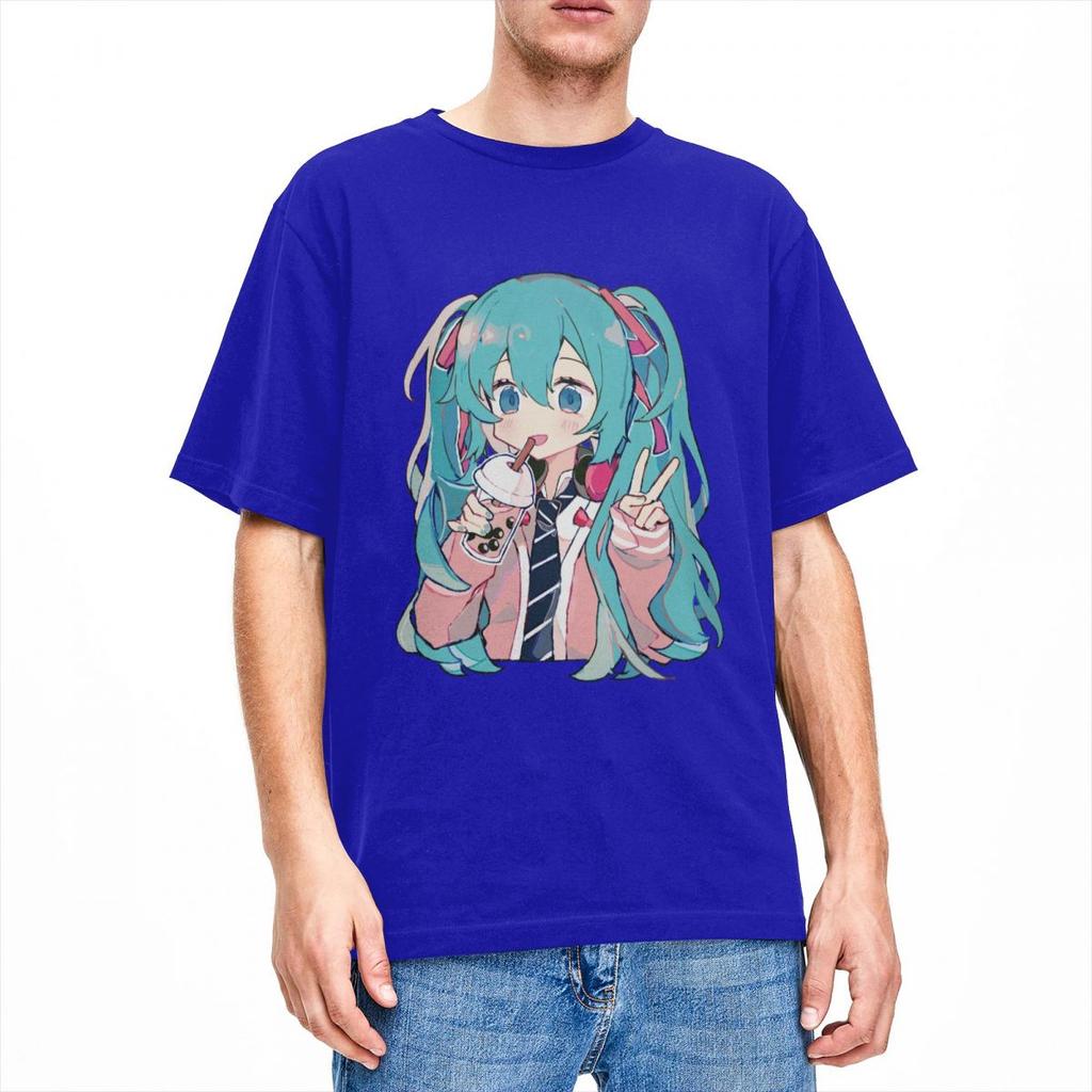 Boba Tea Miku T-Shirt Unisex Damen Neuheit Baumwoll-Tees O-Ausschnitt Kurzarm T-Shirts Neuankömmling Kleidung Unisex