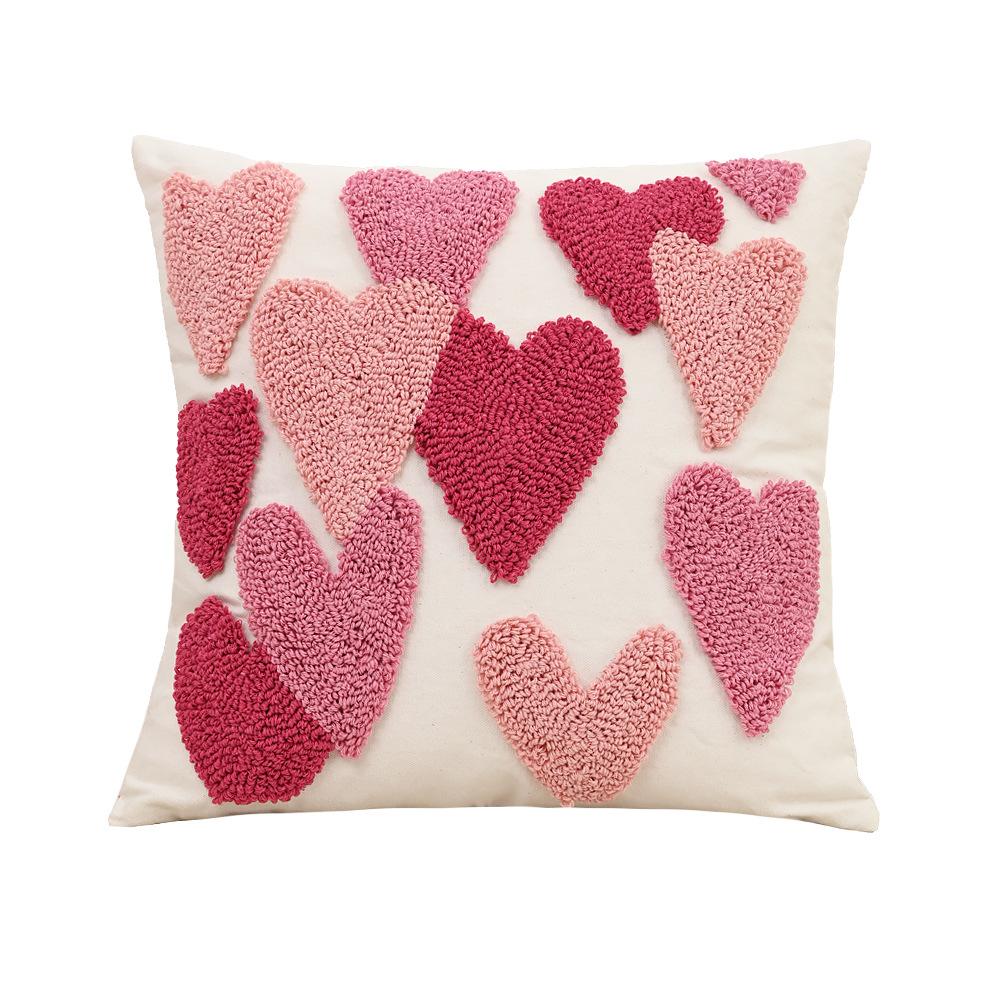 Embroidered Love Cute Sofa Pillowcase Valentine's Day Tufted Velvet Cotton Pillow Cover Letter Pink Throw Cushion Covers 45x45