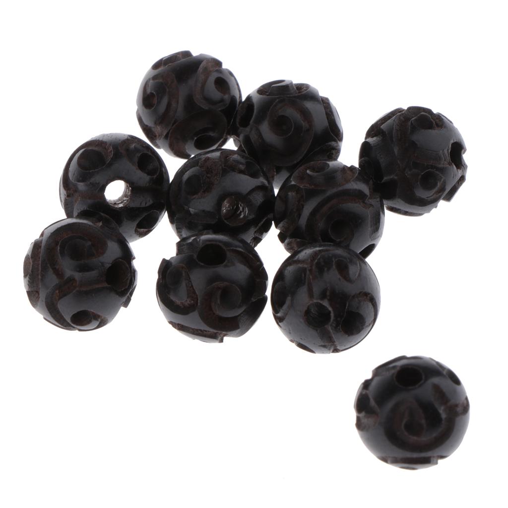 10 Lot Black Wood Beads Buddhist Print Necklace Anlets Key Decor 12MM