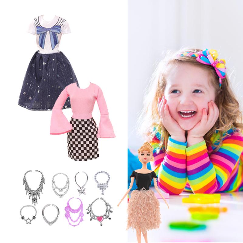 73pcs Set Doll Accessories Playsets Include Wardrobe Shoes Rack Evening Dress Fashion Top and Pants Necklace Christmas Gift Toy