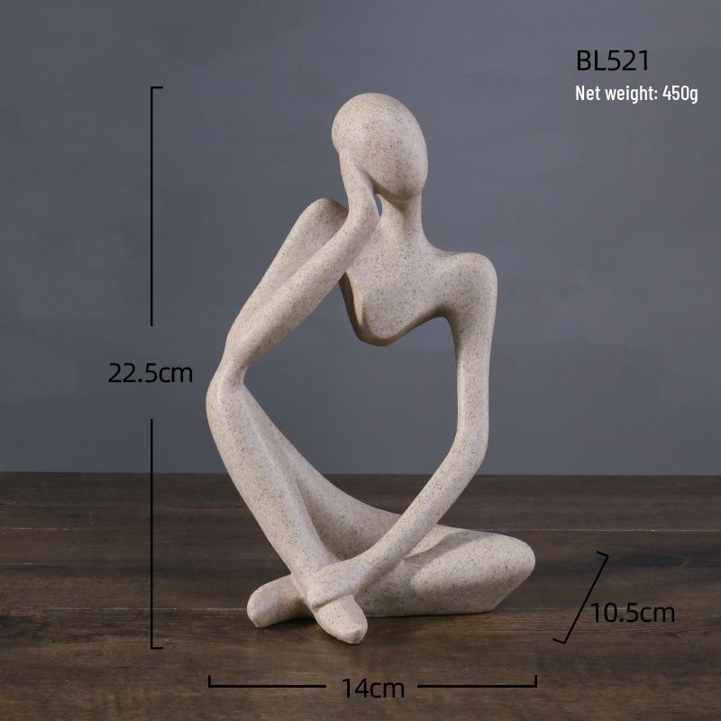 Nordic Sandstone Thinker Figurine: Abstract Art Decoration for Living Room or TV Cabinet.