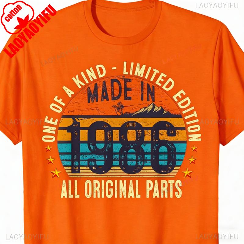 

40th Birthday Gifts Unisex Women Vintage 1986 Original Parts Fashion Graphic TShirt Hipster Street Fashion Adult Shortsleev S