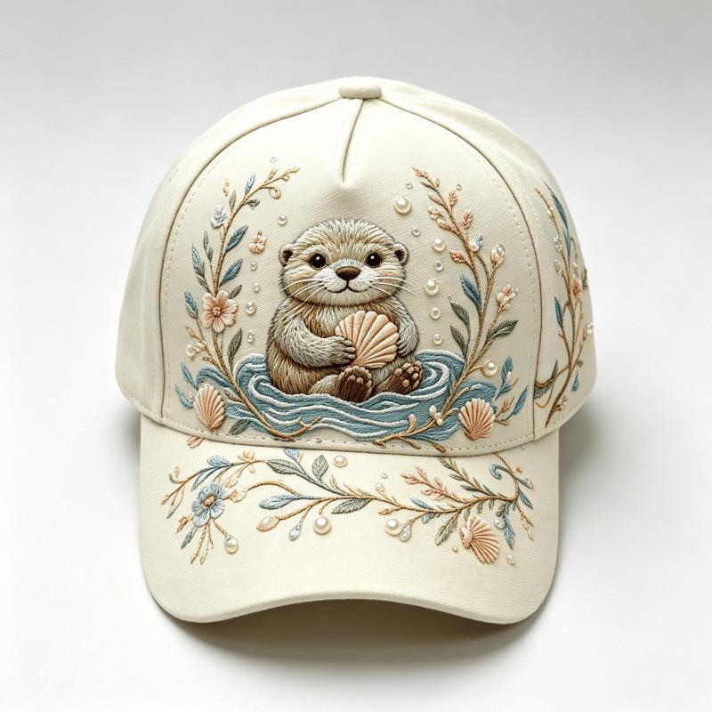 Fashion light green fresh lotus frog print baseball cap, national style three-dimensional hard top cap children's versatile sun hat