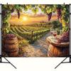 Sonnenuntergang Weinberge Ölgemälde Wandteppich, Weinfass & Trauben Wandbehang