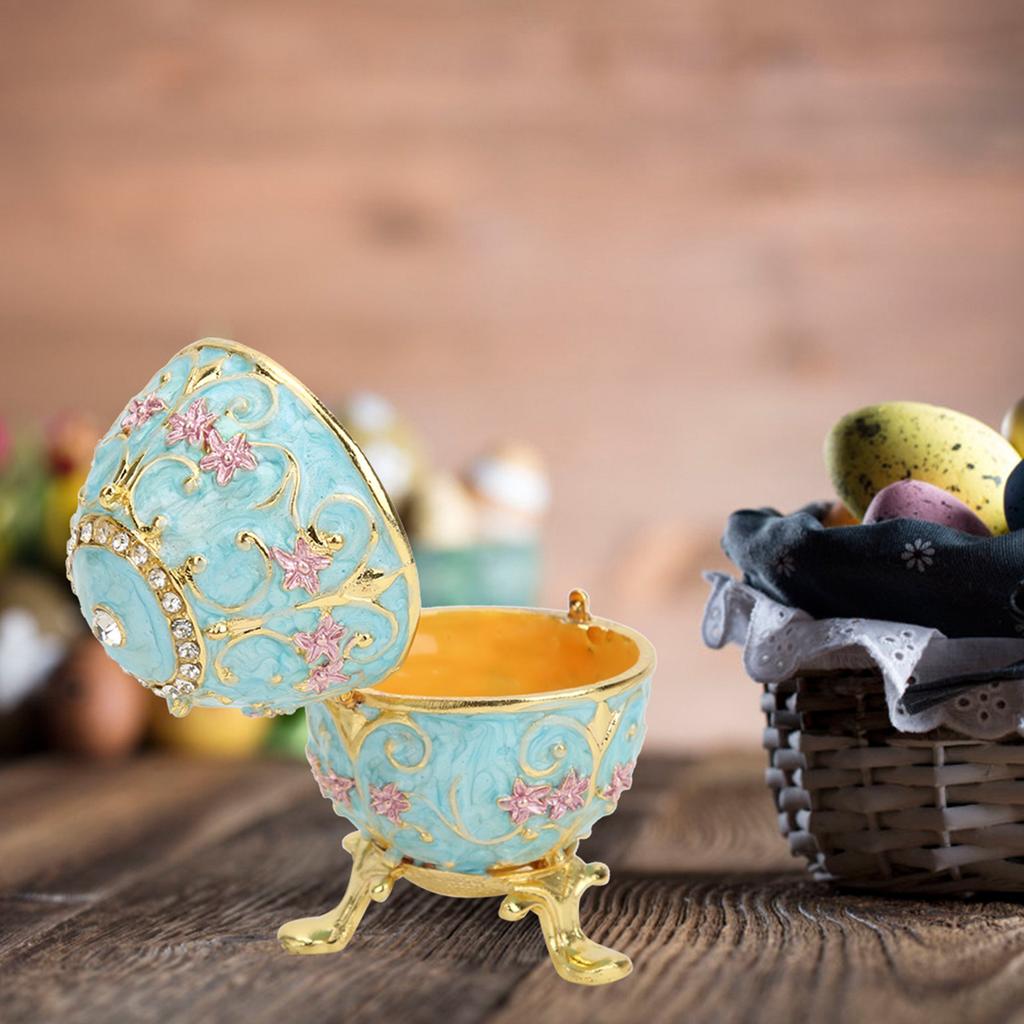 Hand Made Enameled Easter Egg Jewelry Box Organizer Home Desktop Decor Ornaments Gifts