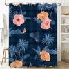 Blue Floral Shower Curtain with Palm Tree Pattern Waterproof Fabric for Bathroom Decor