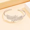 Elegant Hollowed-out Leaf Stainless Steel C-shaped Open Bangle Bracelet for Women