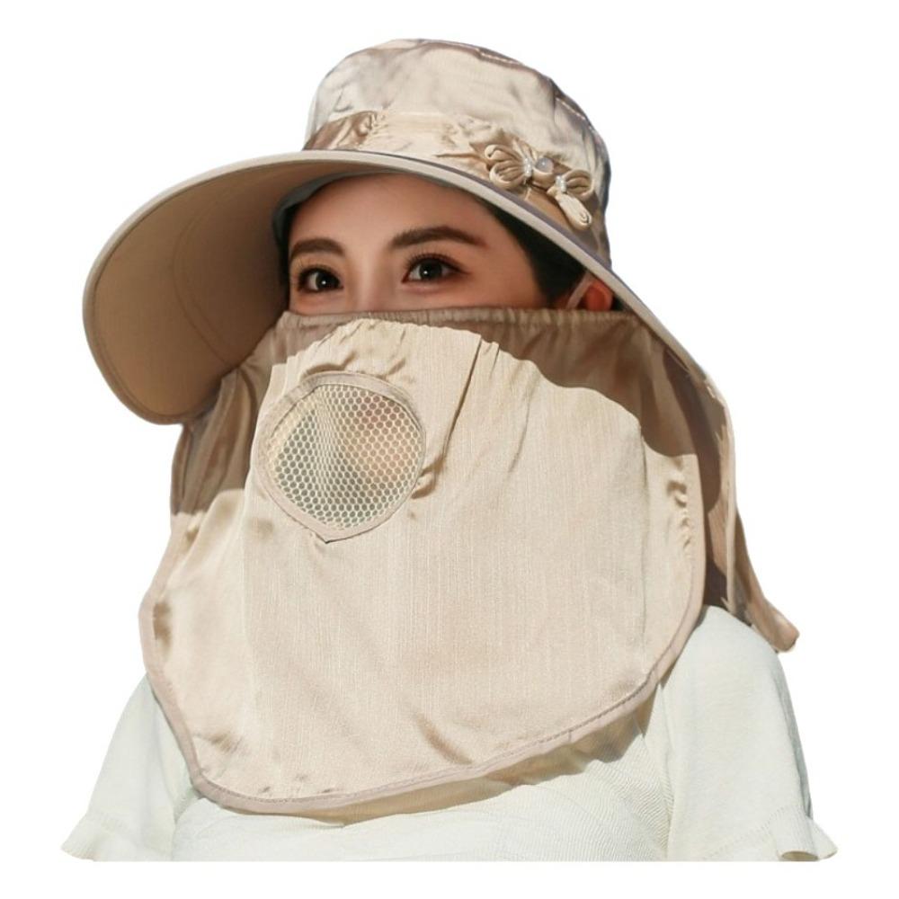 Wide Brim Sunshade Sun Hat Lightweight Breathable Women Picking Tea Hat Face Cover UV Protection Neck Flap Hat Summer Season
