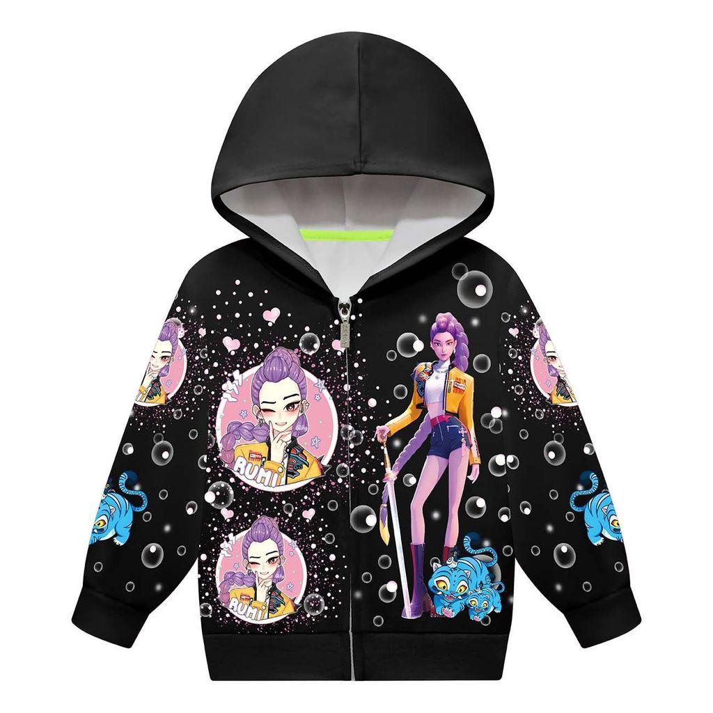 Jachetă/Palton Casual cu Glugă și Fermoar cu Mâneci Lungi Imprimat cu Rumi Zoey Mira Cântăreață POP pentru Copii Fete