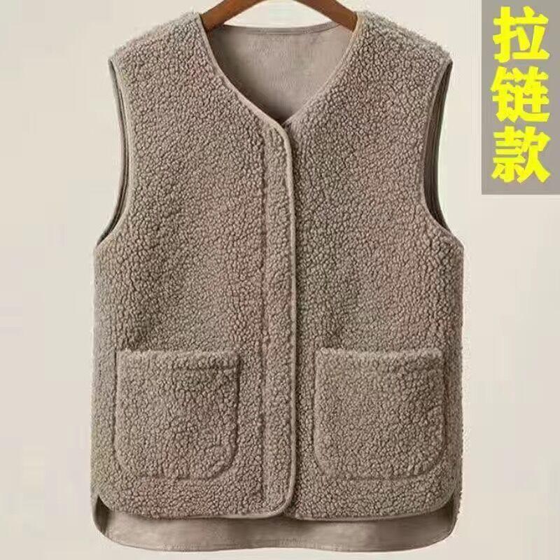 Middle-aged and Old Vest Female Grandma Cotton Vest Velvet Thickened Vest Winter Mother Warm Vest Jacket Outside