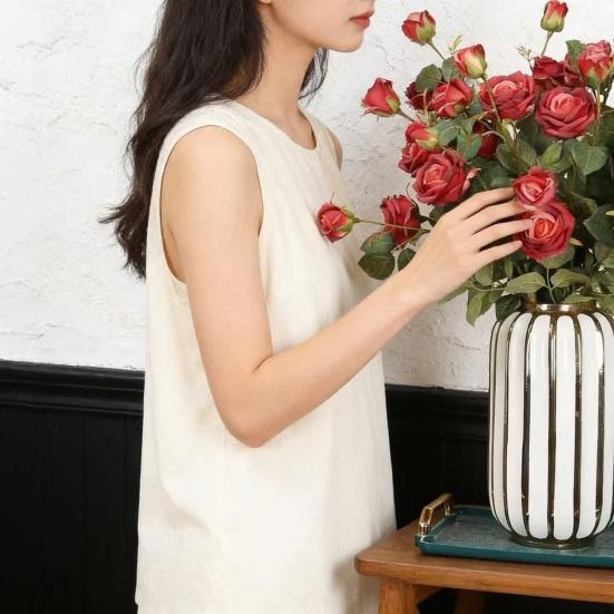 Artificial Roses Flowers for Flower Arrangement Realistic Fake Rose Branches with 4 Head Blooms And 2 Bud for Party Wedding Centerpiece Home Table
