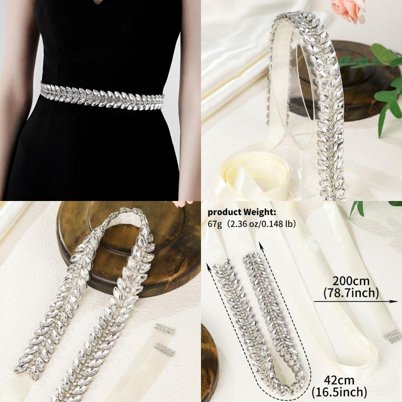 Diamond-studded Bridal Belt - Ultra Sparkling Alloy Rhinestone Waist Sash - Silk Satin Adhesive Waist Accessory