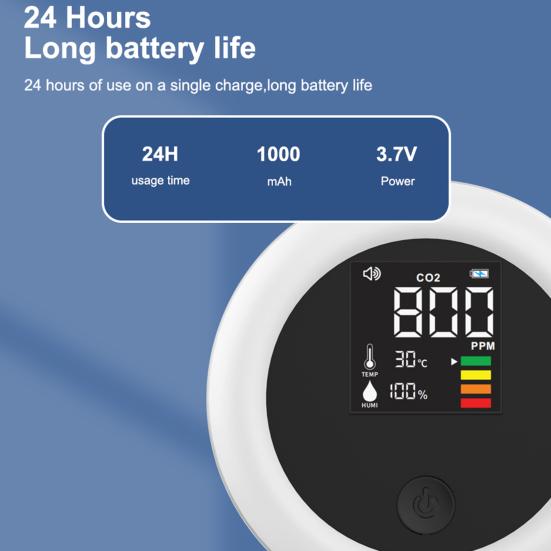 1 conjunto de monitor de temperatura de alta precisão, testador de temperatura e umidade de dióxido de carbono com gancho, suprimento doméstico