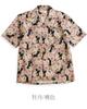 Quintet Aloha Black Cat Floral Animal Japanese Floral Short Men's Shirt, Print, Open-Collar Shirt, Pattern, Print, Sleeve, 11-70551 (L, Peony/Pink)