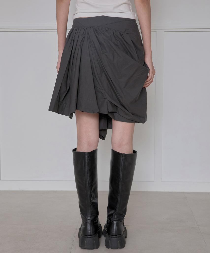 Peulleeoeob Asymmetrical Draped Layered Skirt (Fl-252_Charcoal)